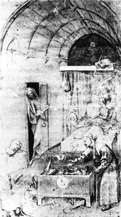 Death and the Miser Drawing Hieronymus Bosch